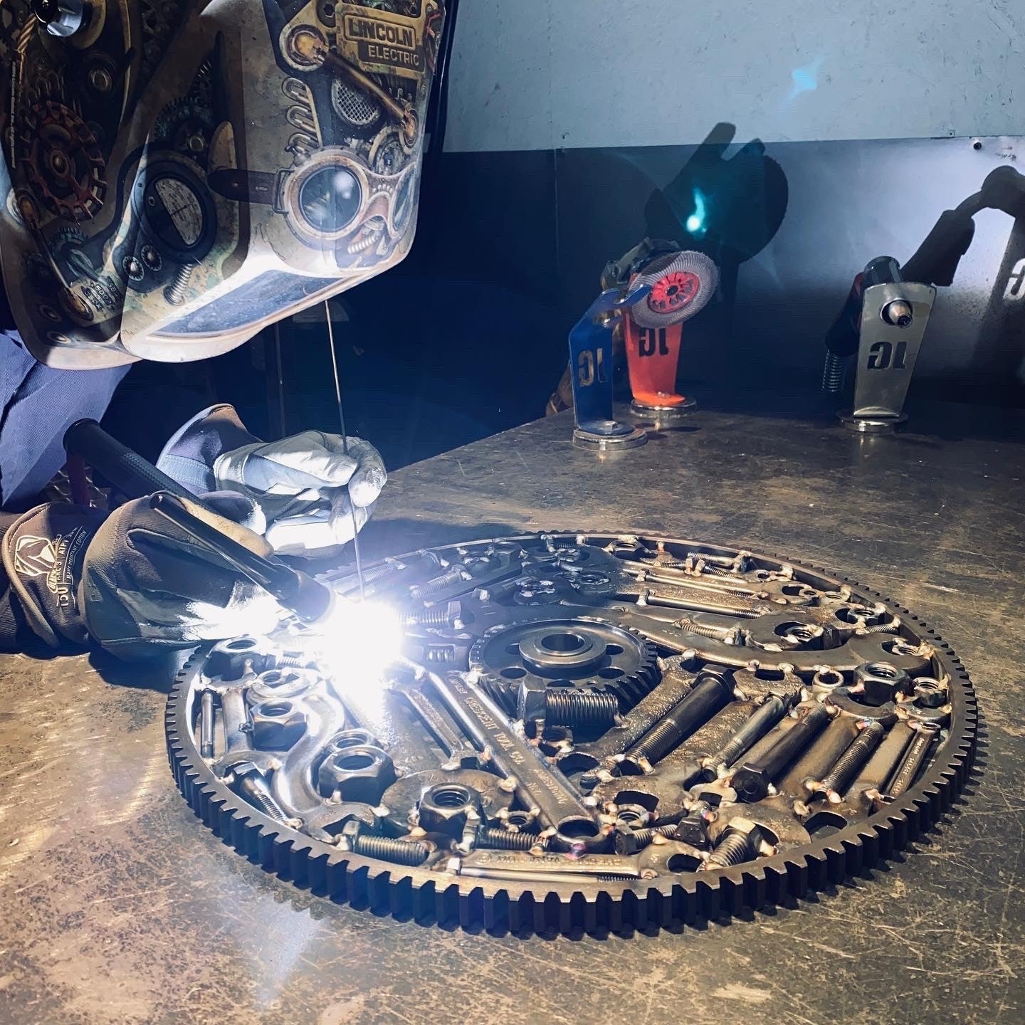 Vintage Tools Wrench Table Gears Crankshaft Mancave Décor End Table