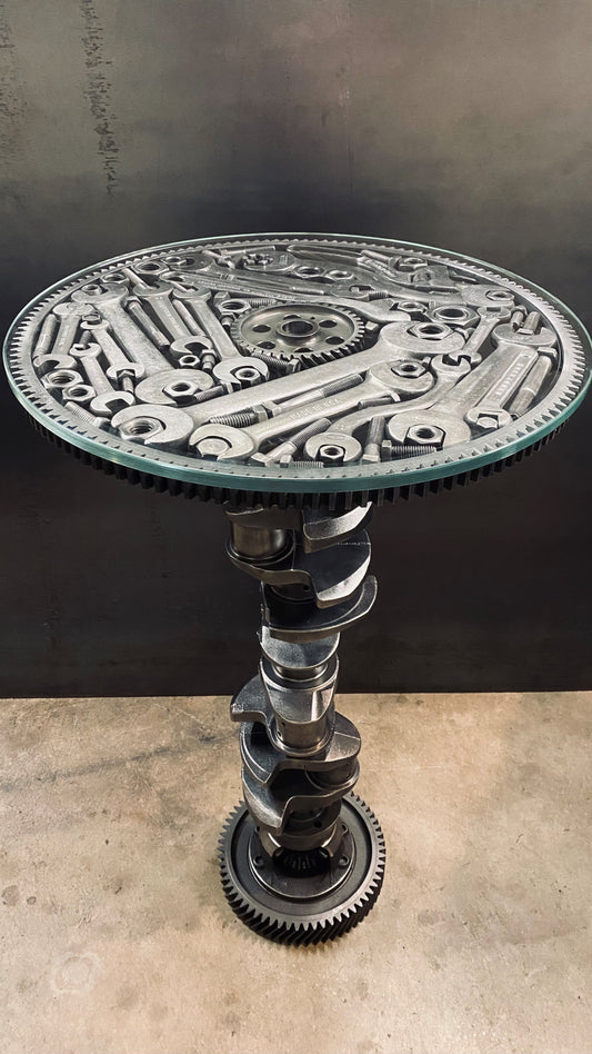 Vintage Tools Wrench Table Gears Crankshaft Mancave Décor End Table
