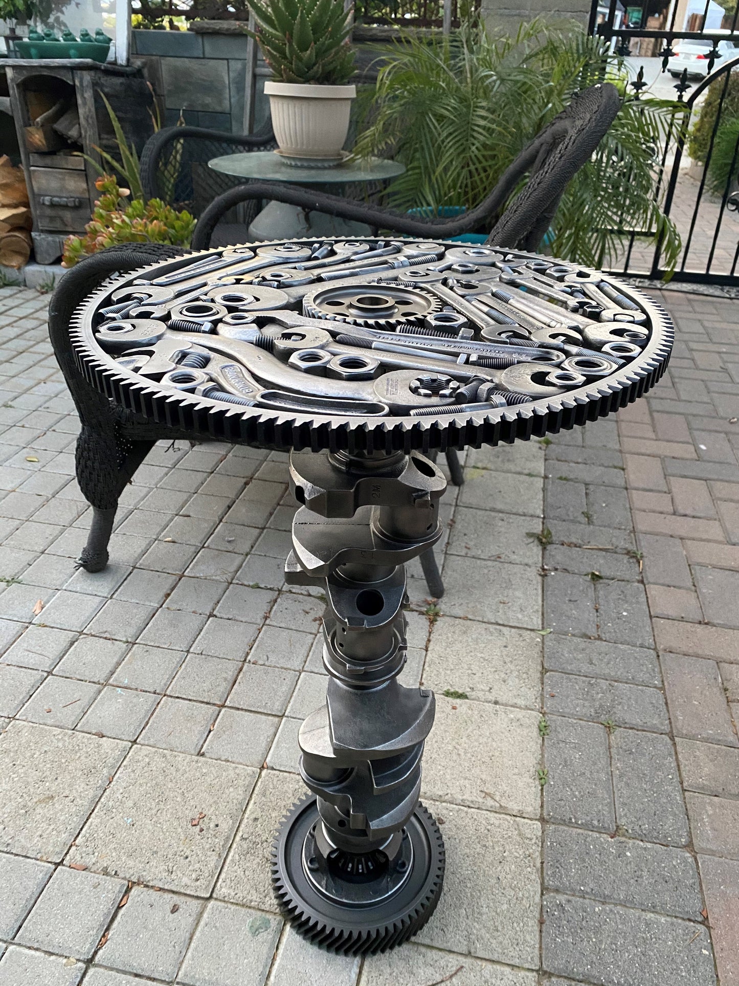 Vintage Tools Wrench Table Gears Crankshaft Mancave Décor End Table