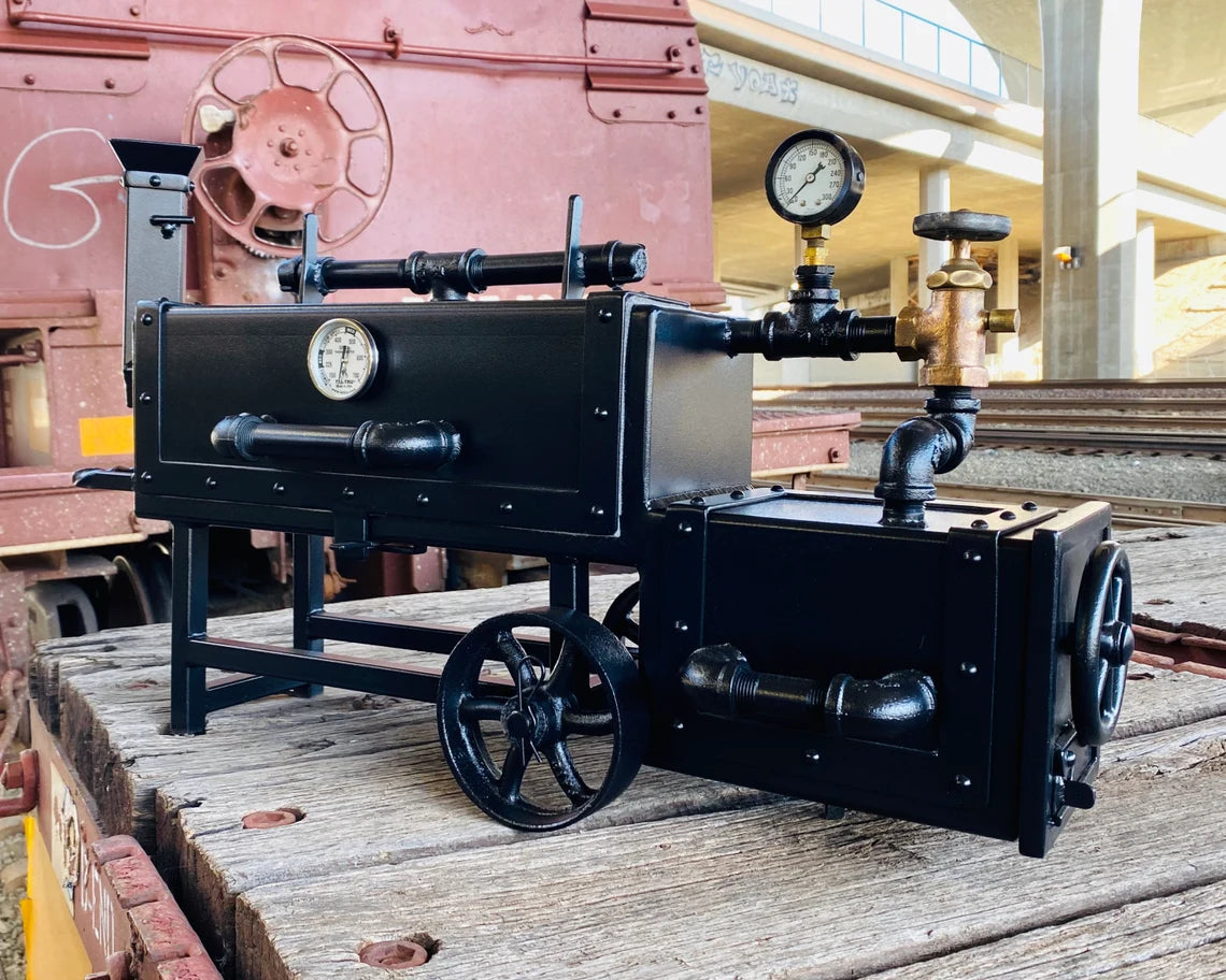 Steampunk locomotive mini smoker, offset smoker, grill, cooker