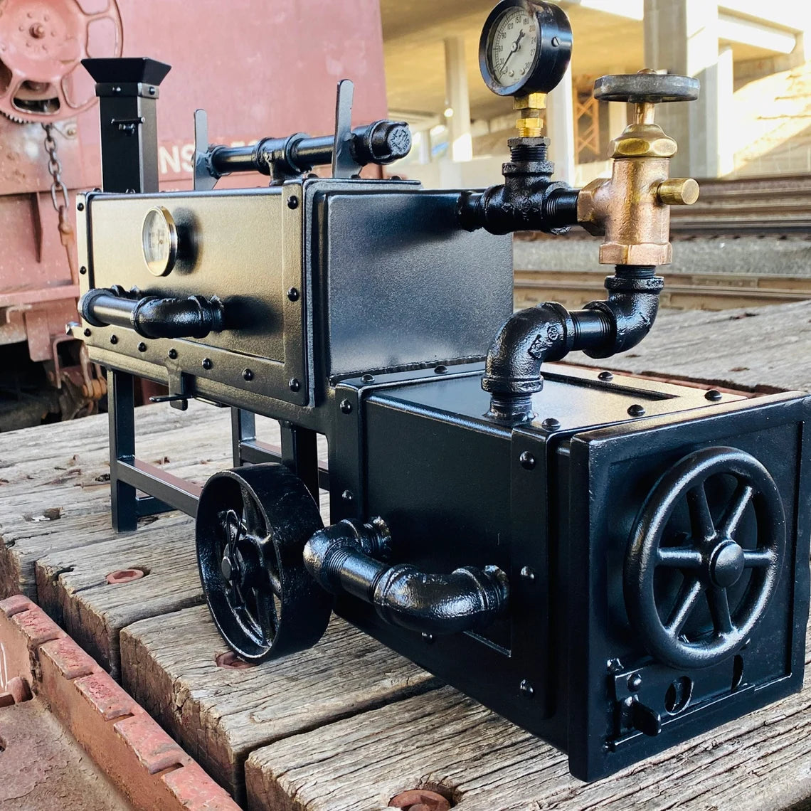 Steampunk locomotive mini smoker offset smoker grill cooker ArtMetalFab