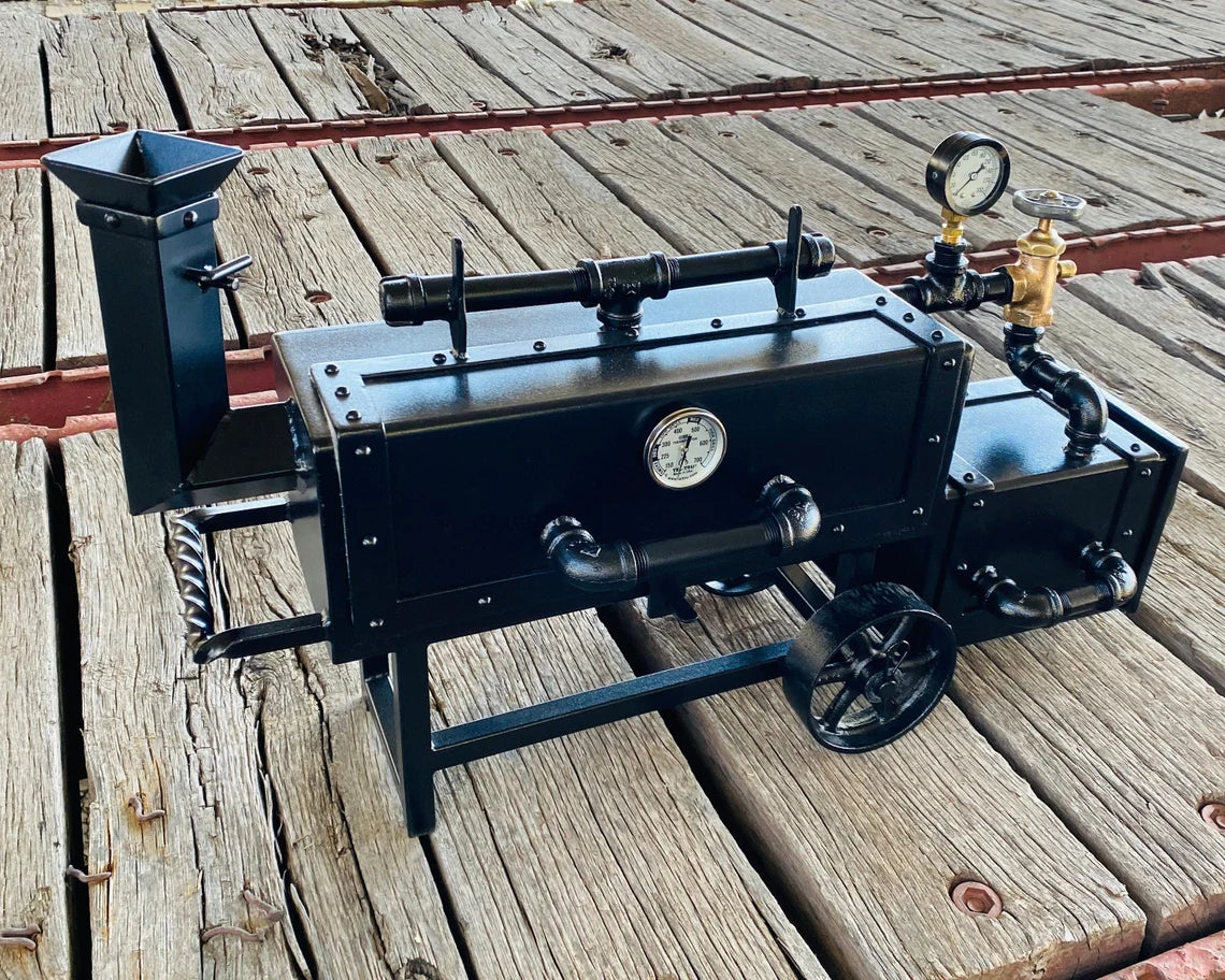 Steampunk locomotive mini smoker, offset smoker, grill, cooker